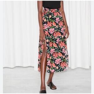 Paris Atelier Other Stories Skirt Women 8 Tropical Peony Floral Midi Deep Slits